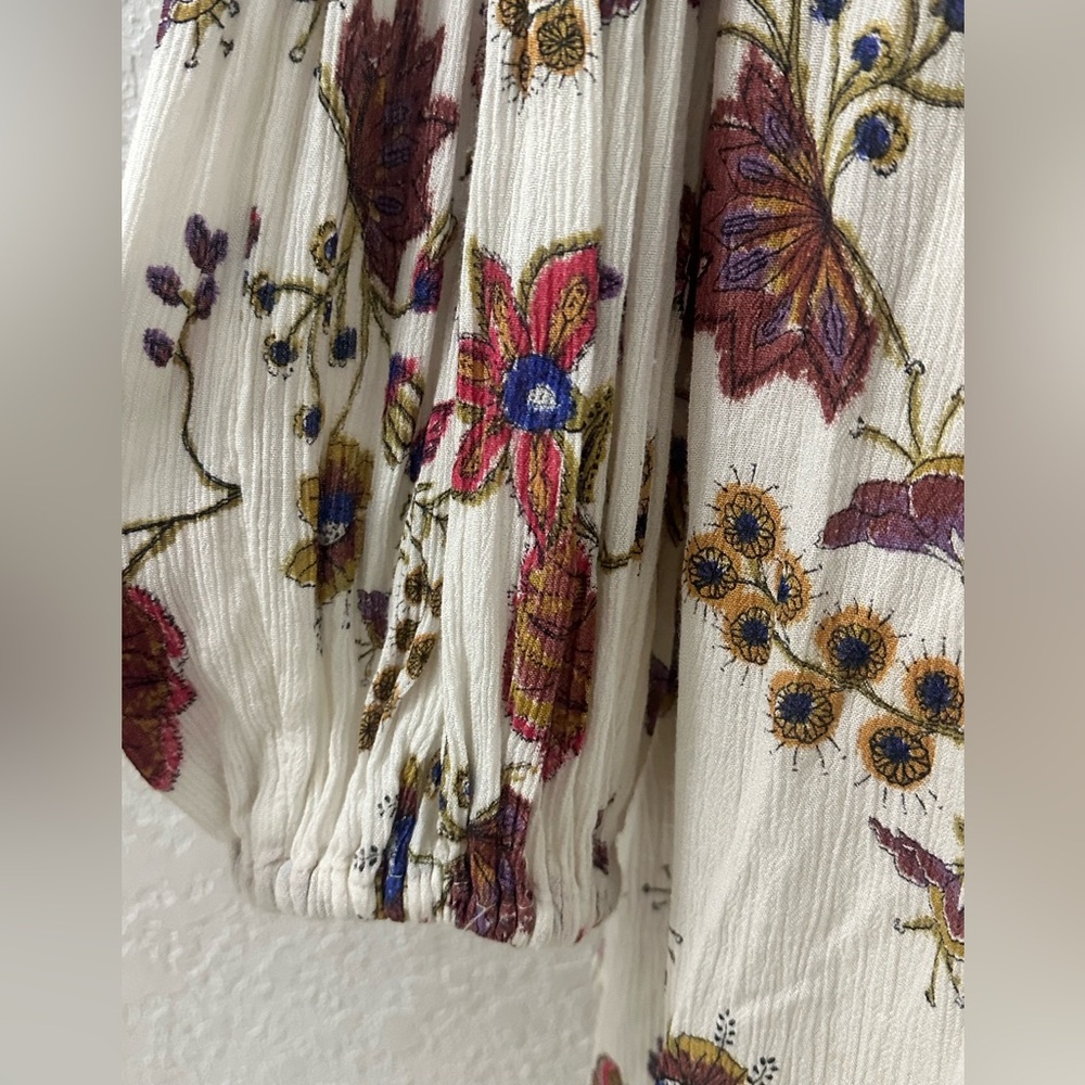 Floral Boho Blouse tunic free people size medium short dress Crochet Details - Picture 9 of 11
